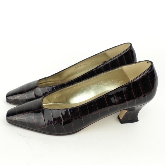 Proxy sz 6 brown leather croc pattern patent pumps - Picture 3 of 8